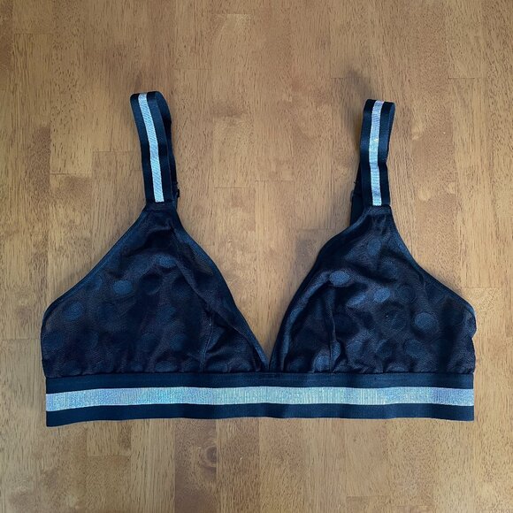 NWOT Size Large H&M black polka dotted mesh triangle bralette - Picture 1 of 7